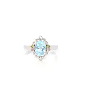 Baikalla™ Sterling Silver Sky Blue Topaz Ring With Tourmaline