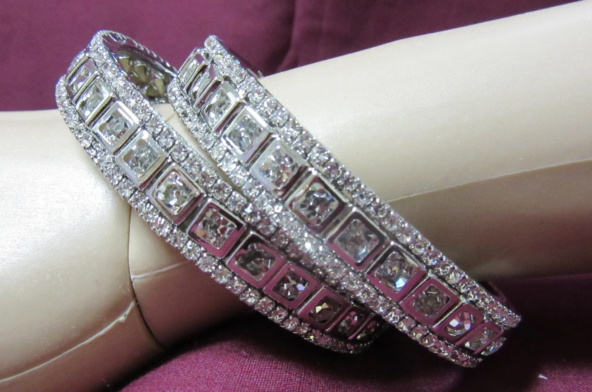 Bangles 7292 Silver Bangles Lustrous CZ Crystal Zircon Stones