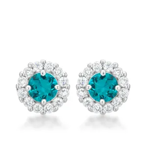 Belle Aqua Blue Halo Stud Earrings | 2ct