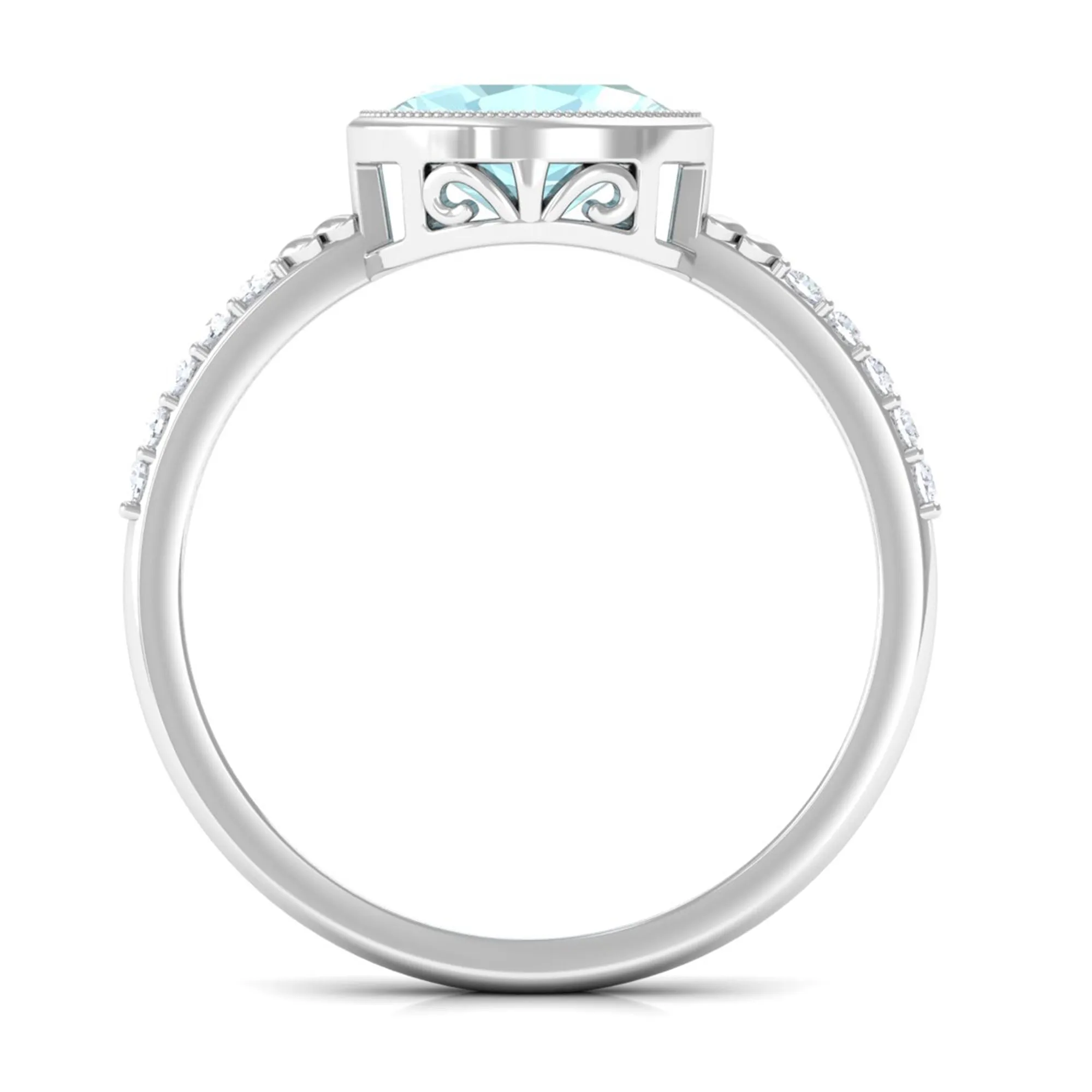 Bezel Set Oval Sky Blue Topaz East West Engagement Ring with Diamond