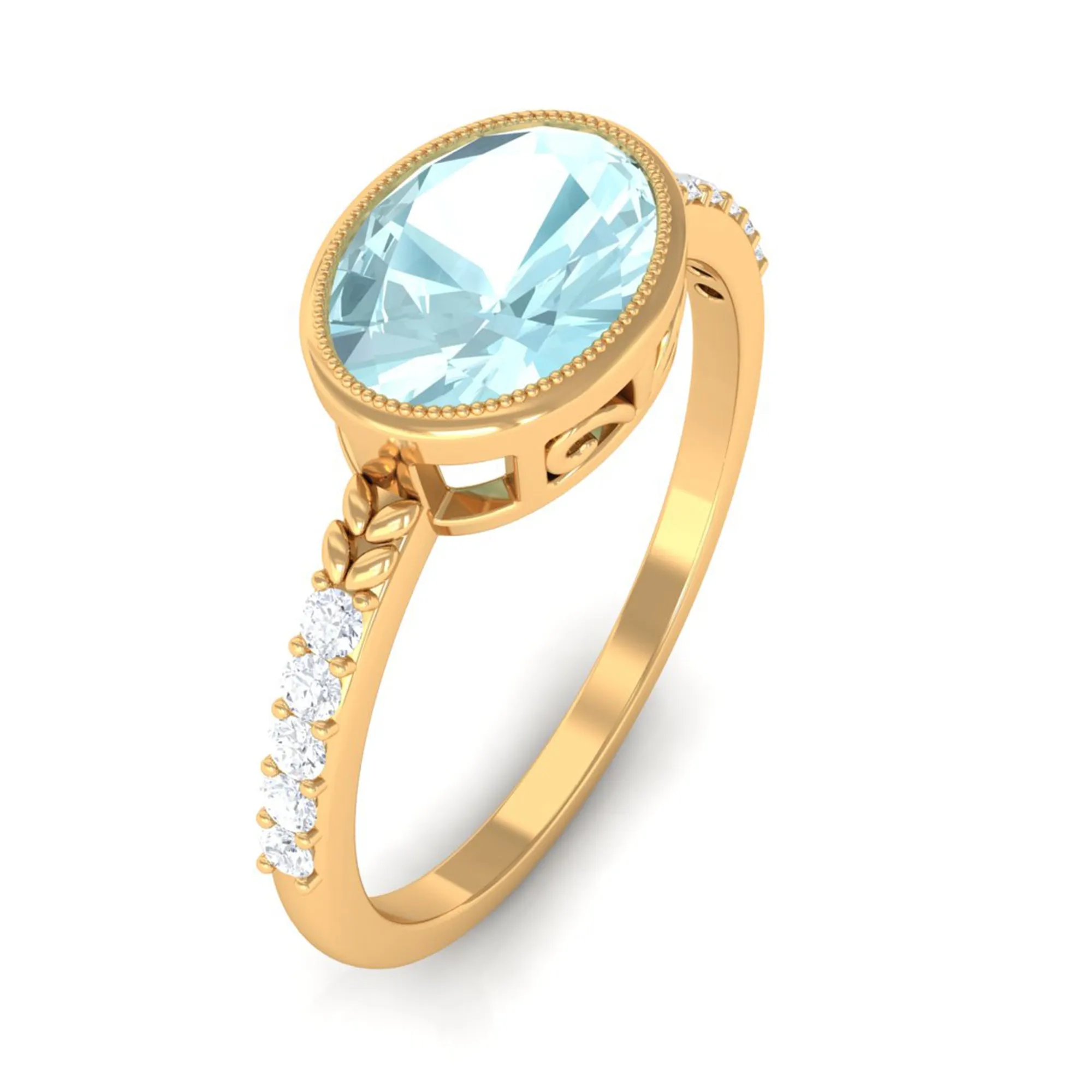 Bezel Set Oval Sky Blue Topaz East West Engagement Ring with Diamond