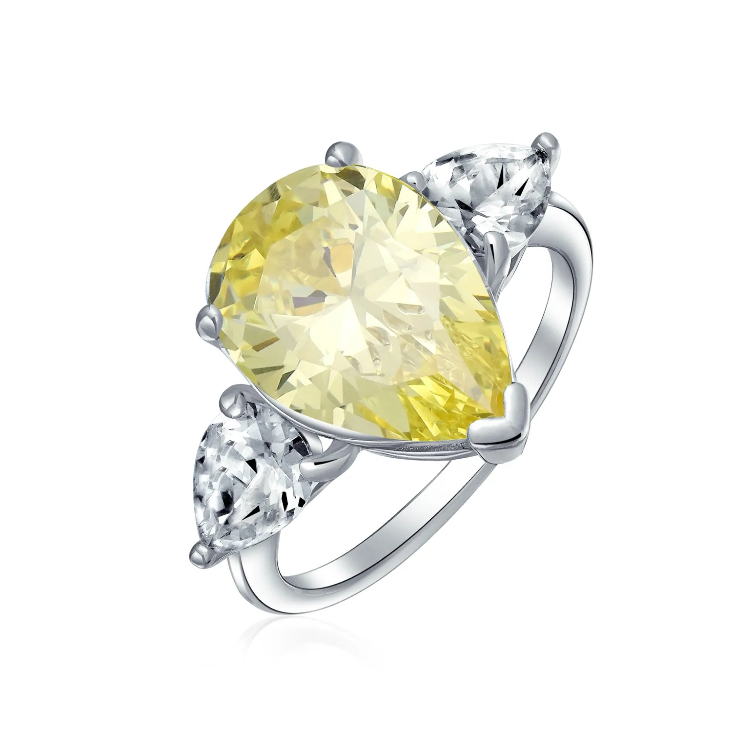 Big AAA 7CT CZ Canary Yellow Pear Teardrop Engagement Ring Sterling