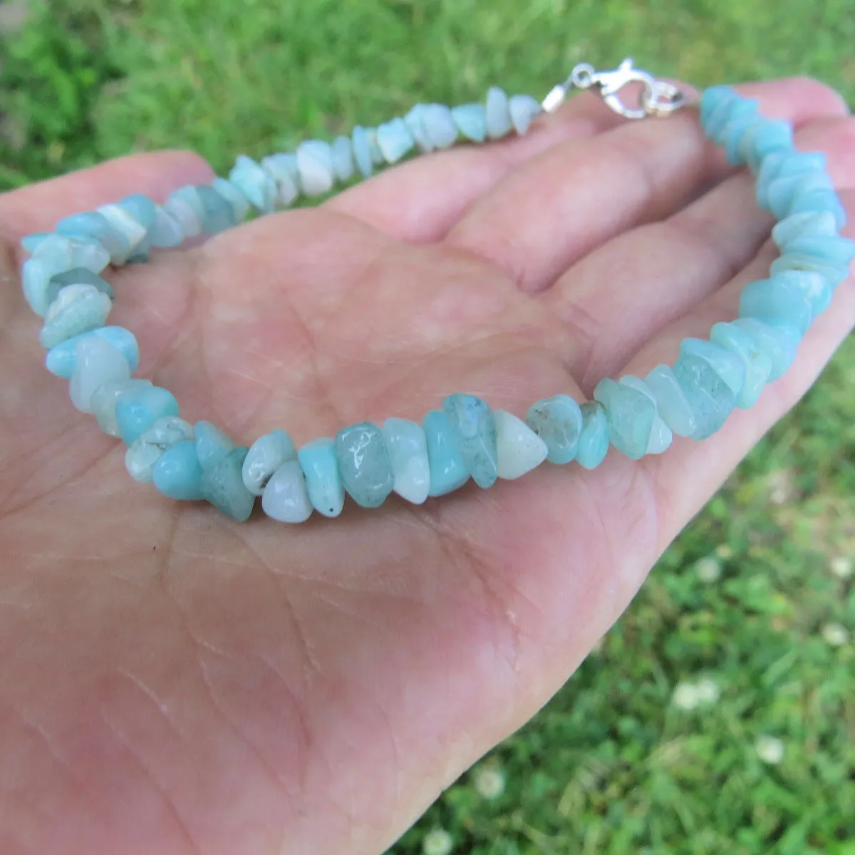 Blue Amazonite Crystal Anklet | Beaded Stone Ankle Bracelet