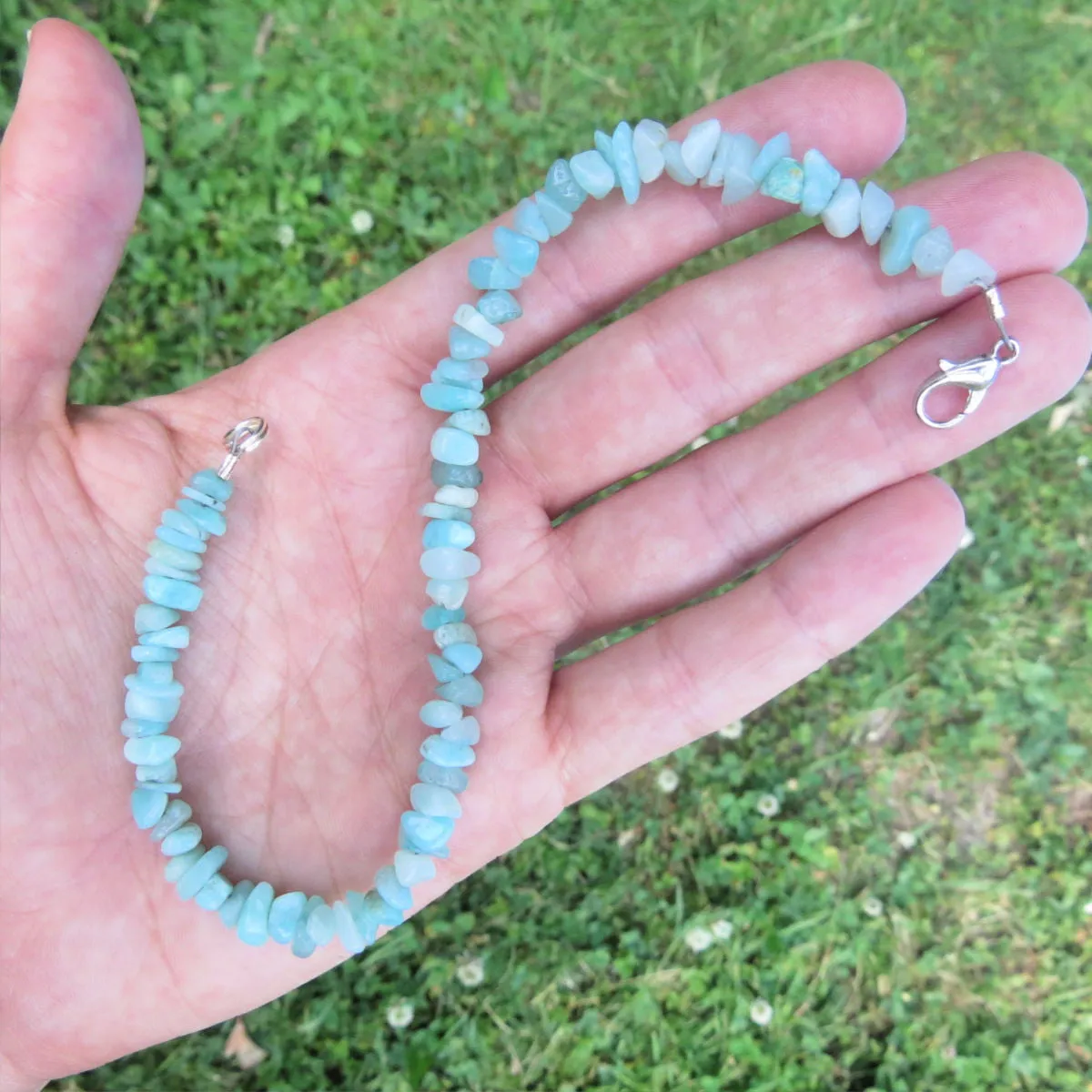 Blue Amazonite Crystal Anklet | Beaded Stone Ankle Bracelet