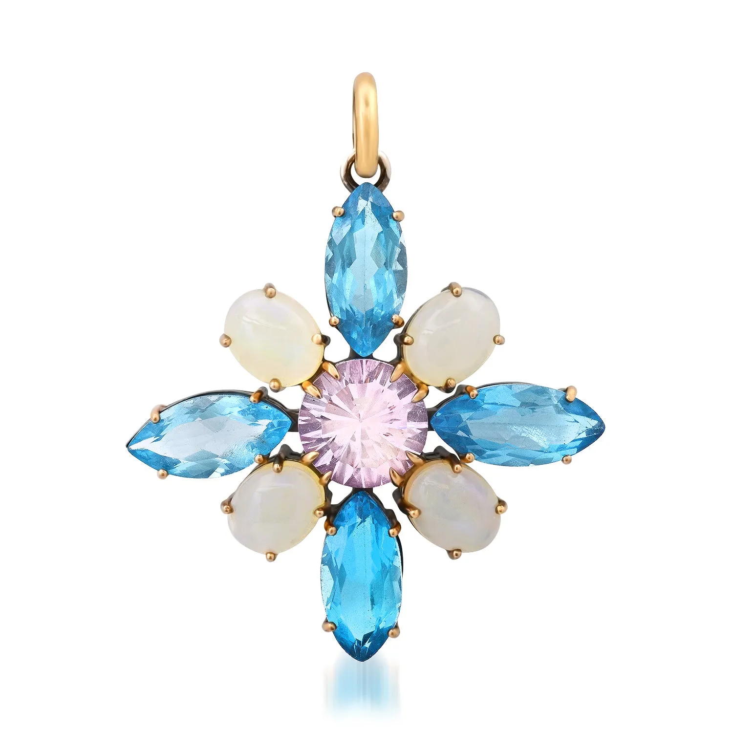 Blue Topaz & Opal Flower Pendant with Amethyst Center