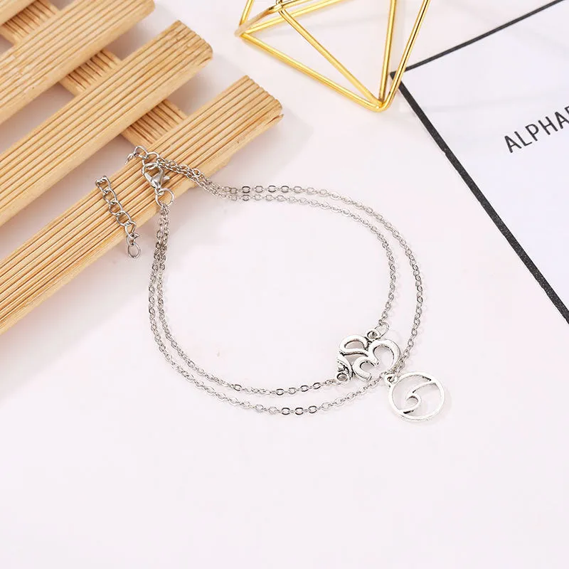 Bohemian Sea Wave Double-layer Beach Anklet Beach Personality Letter 3D Wave Anklet