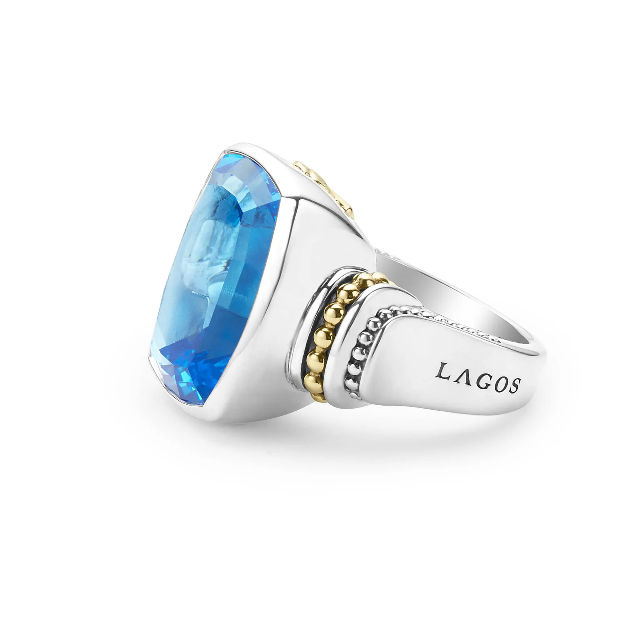 Caviar Color Large Swiss Blue Topaz Statement Ring