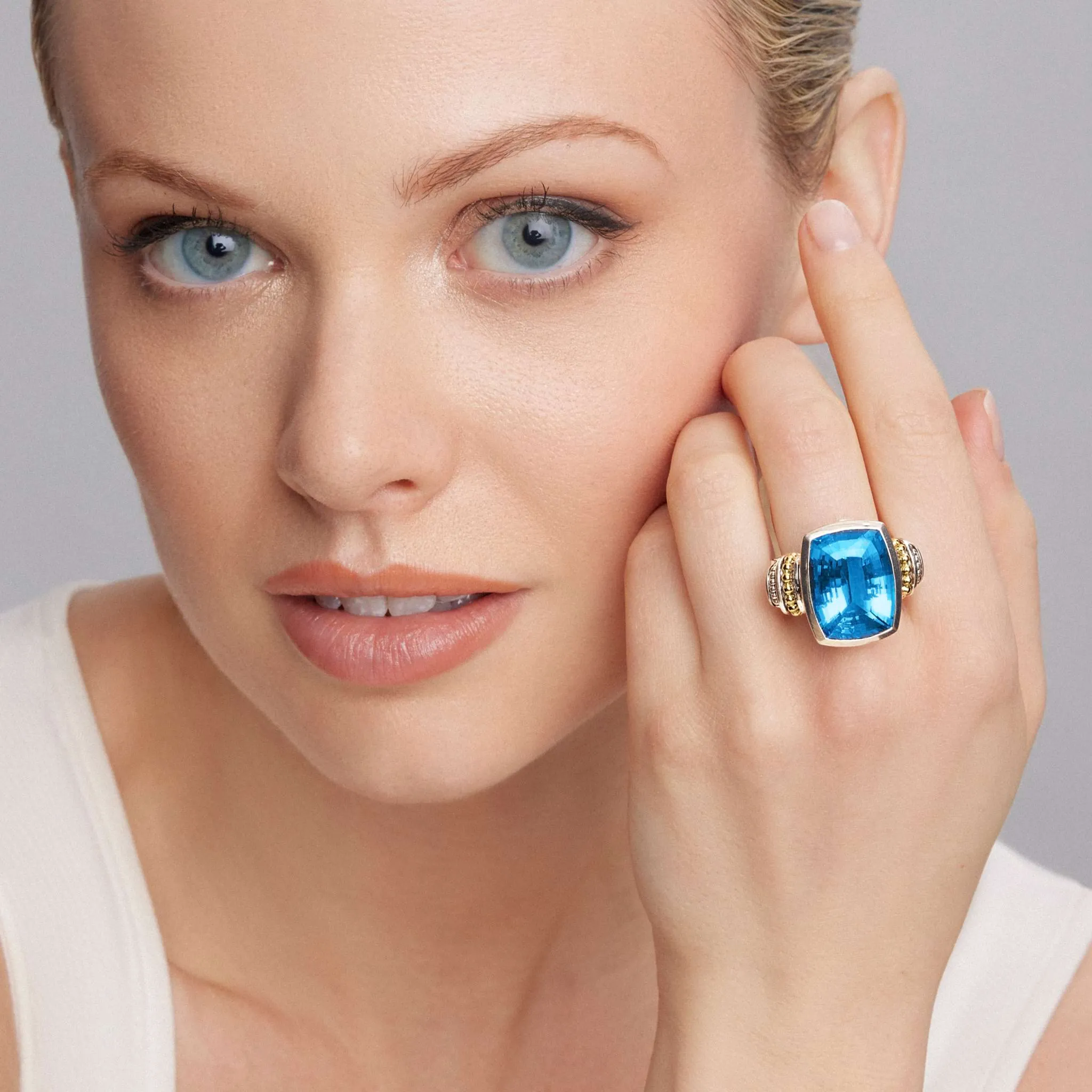 Caviar Color Large Swiss Blue Topaz Statement Ring