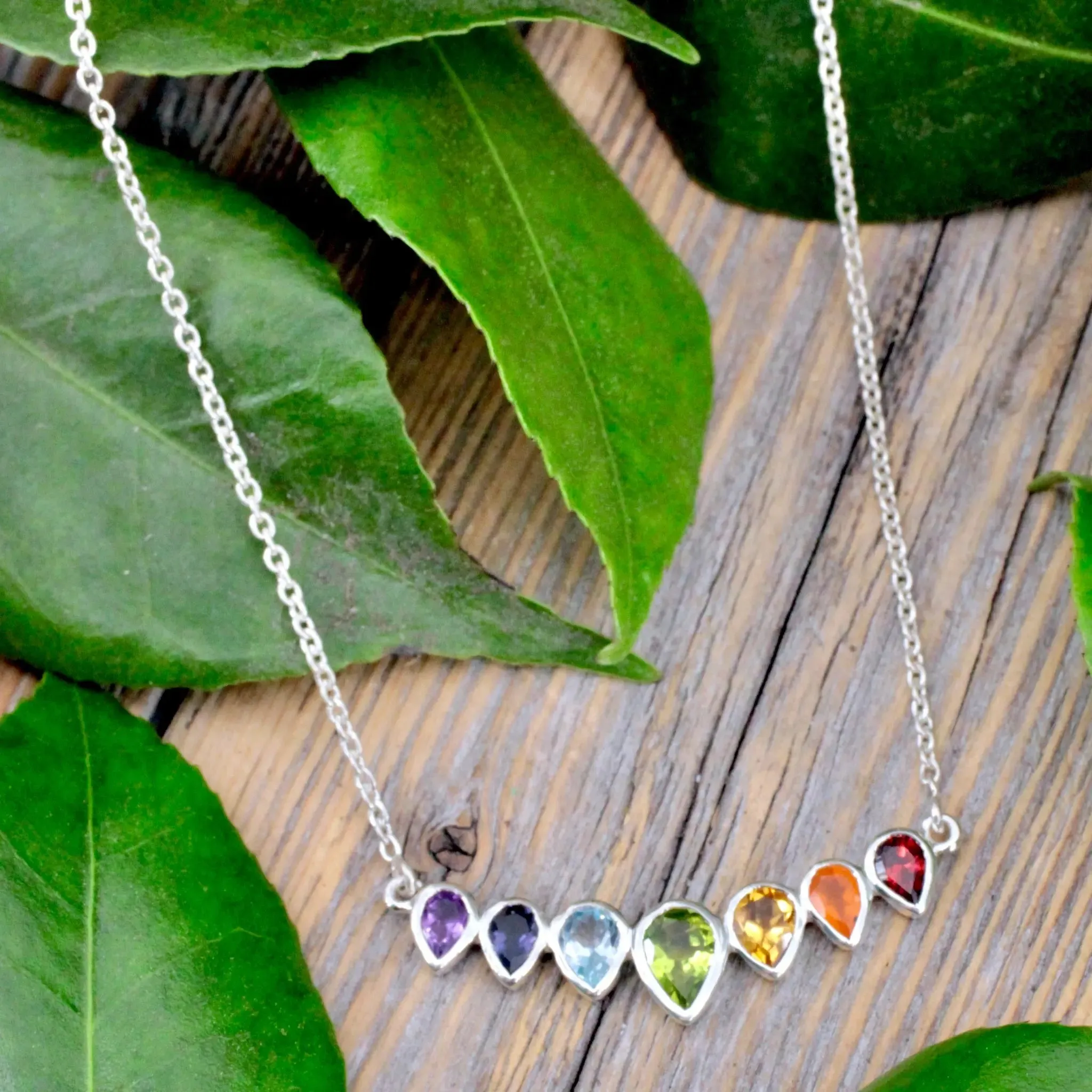 Chakra Faceted Teardrop Pendant - Sterling Silver