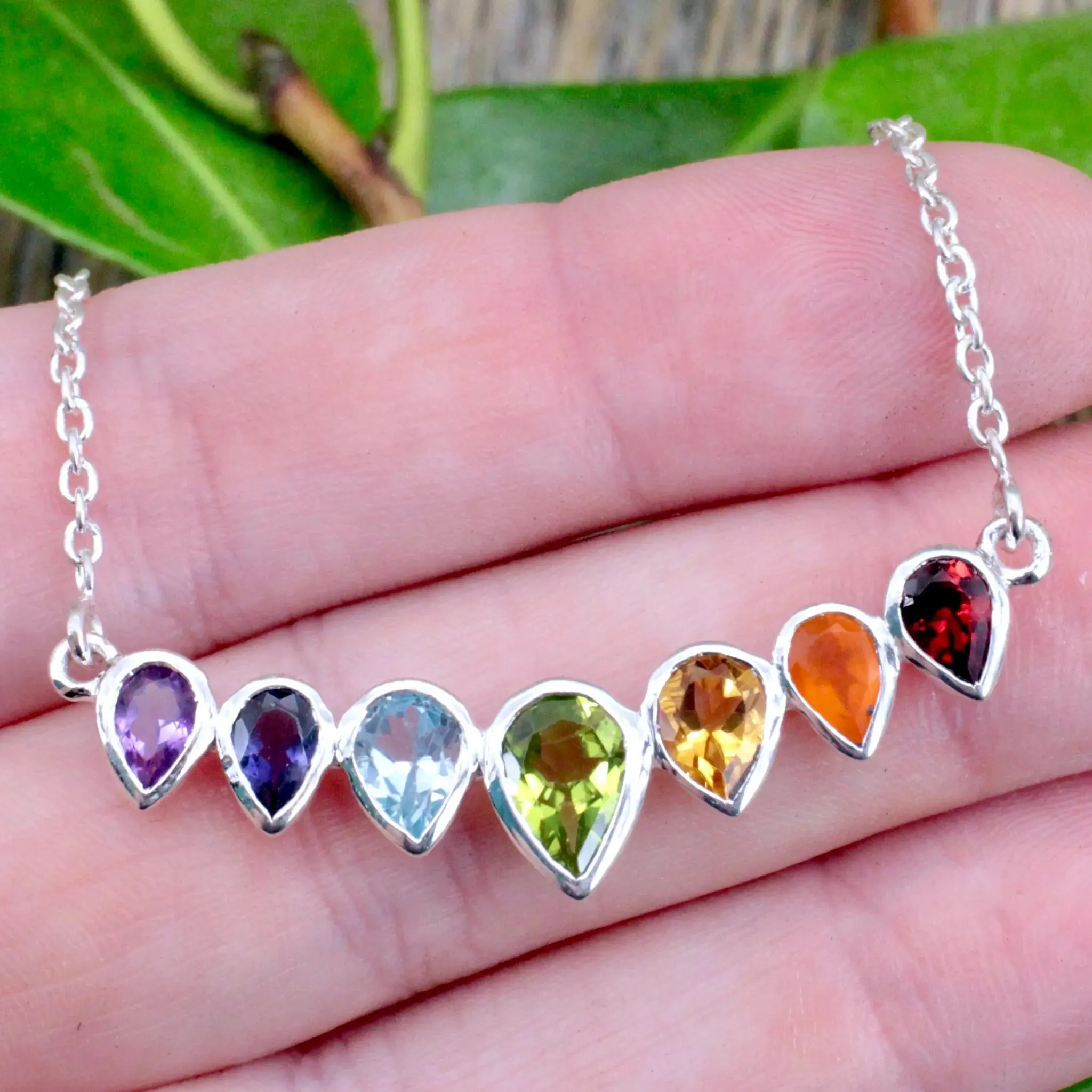 Chakra Faceted Teardrop Pendant - Sterling Silver