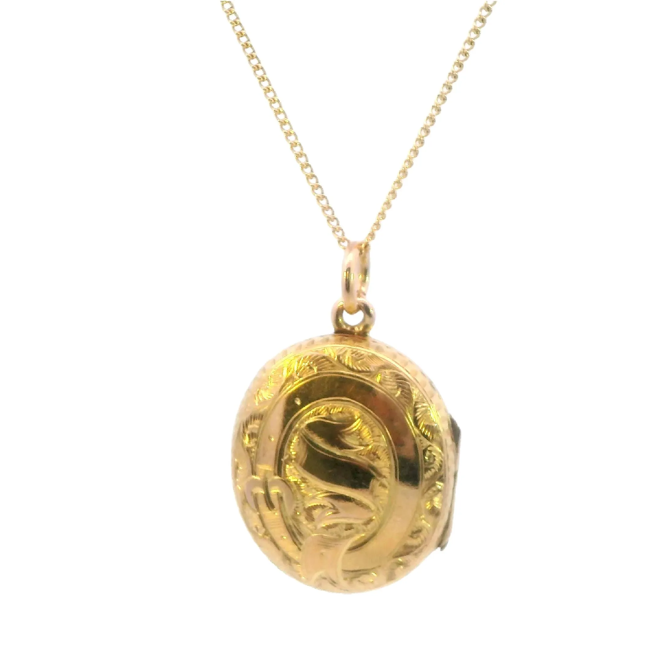 Charming Yellow Gold Hand Engraved Locket - Timeless Keepsake