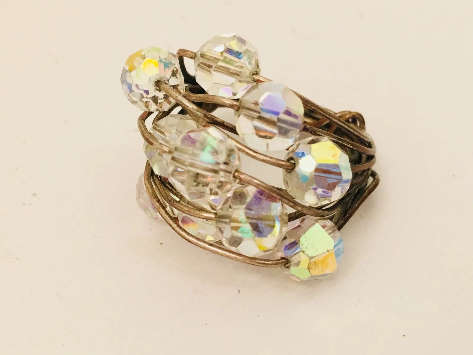 Crystals Cluster Cocktail Ring Handmade Vintage Jewelry