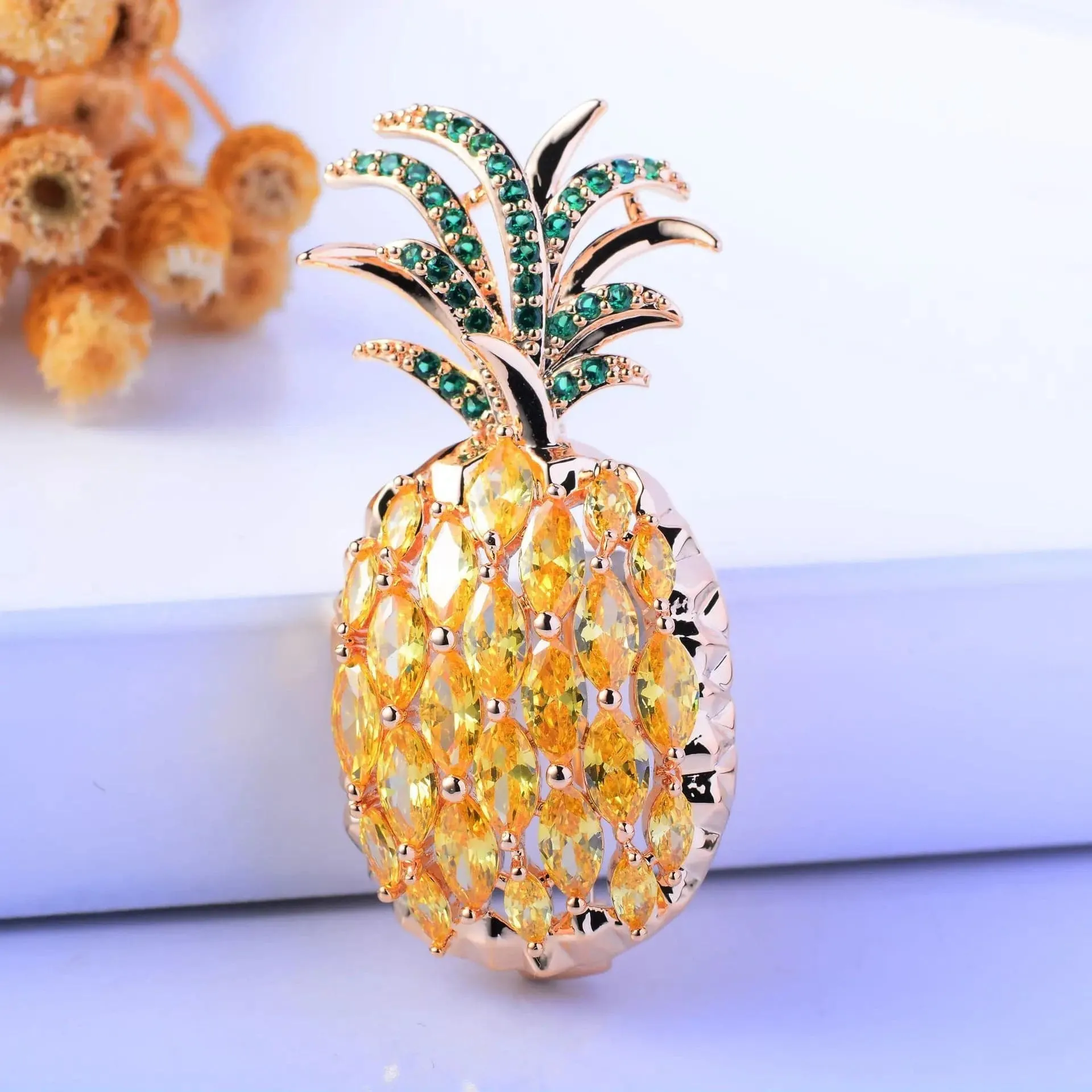 Cubic Zircon Fruit Brooch