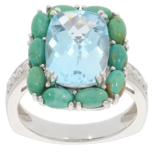 Cushion Blue Topaz Sterling Silver Ring with Accent