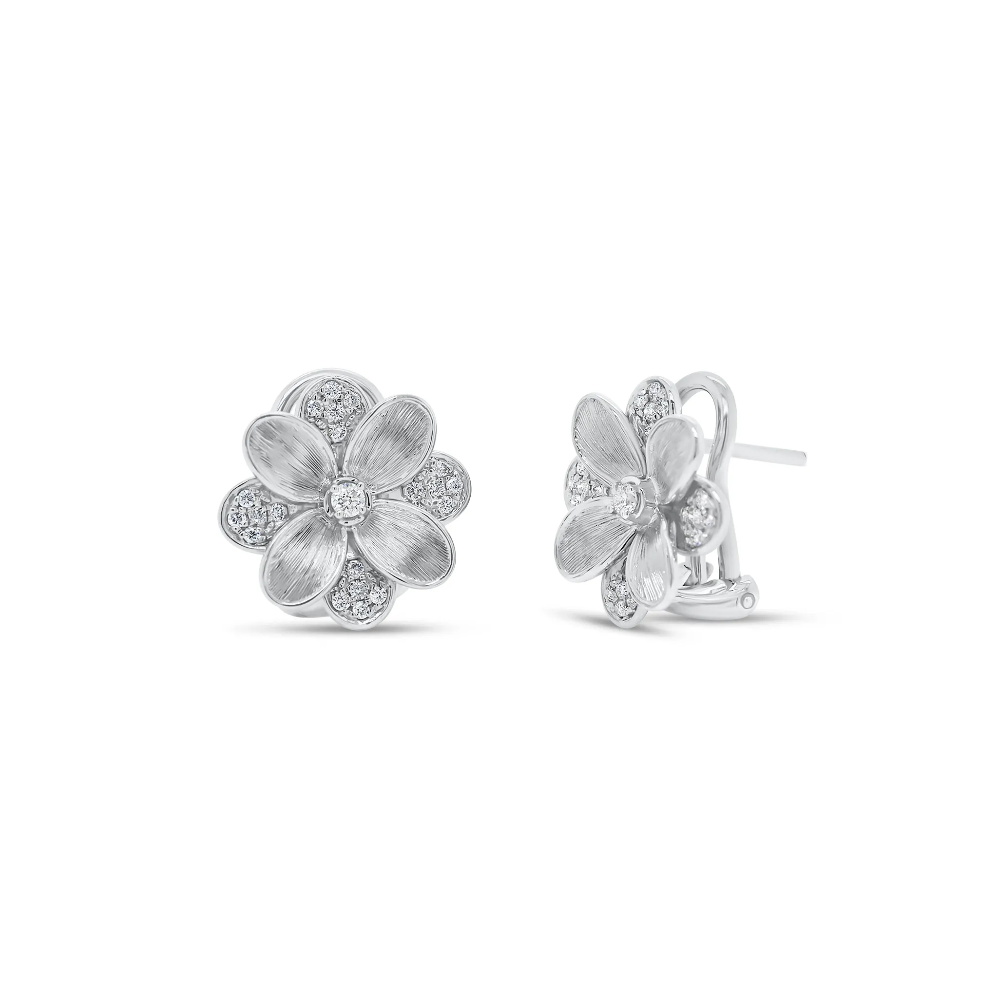 Diamond & Brushed Gold Flower Stud Earrings