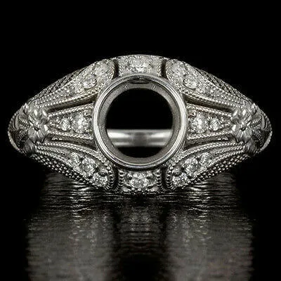 DIAMOND VINTAGE STYLE SEMI-MOUNT 6m ROUND BEZEL ENGAGEMENT RING COCKTAIL SETTING