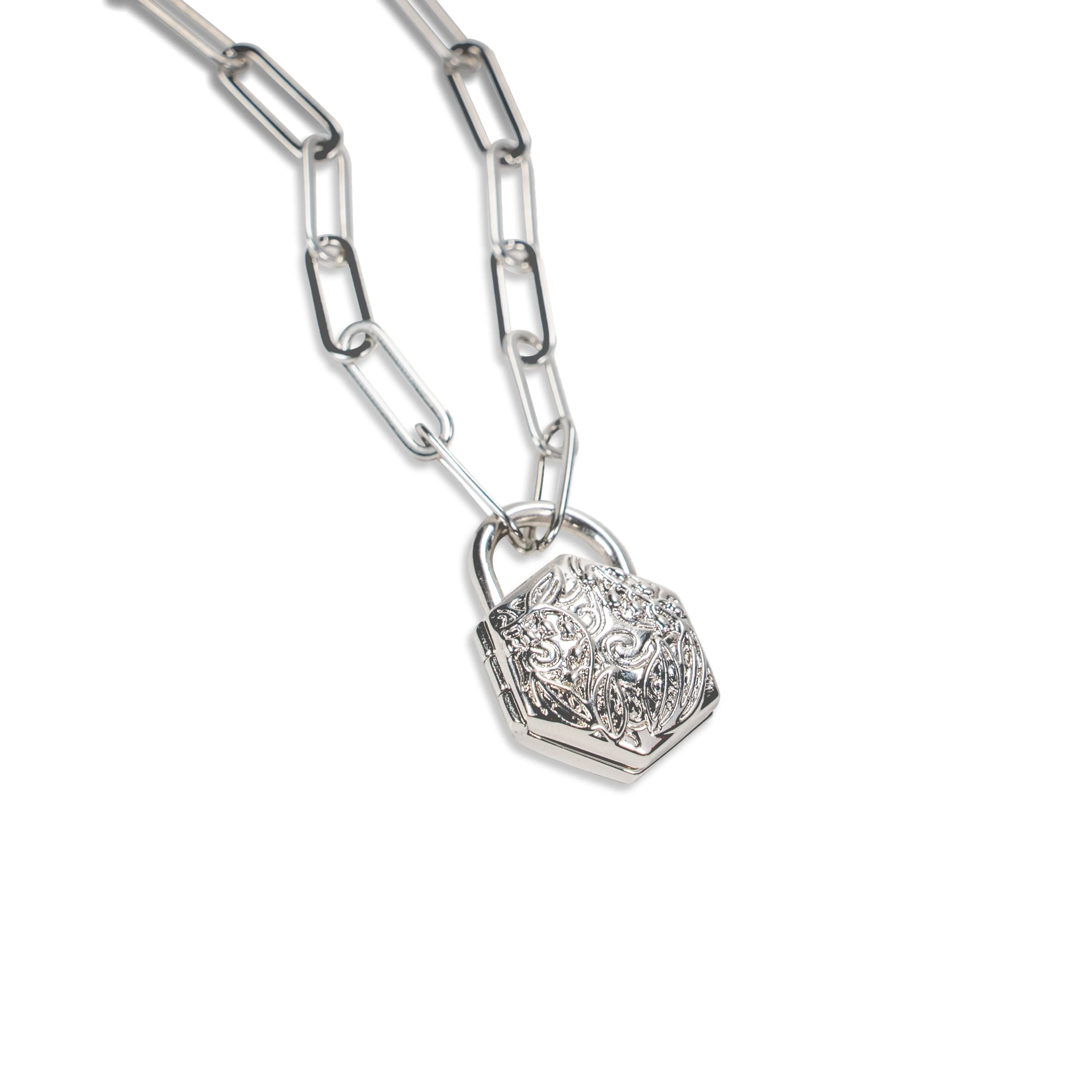 Don't Give Up Locket Necklace Bundle - White Gold