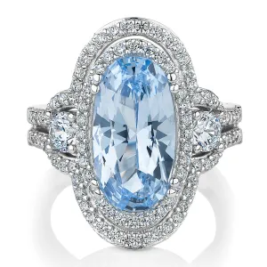 Dress ring with blue topaz simulant and 1.42 carats* of diamond simulants in sterling silver