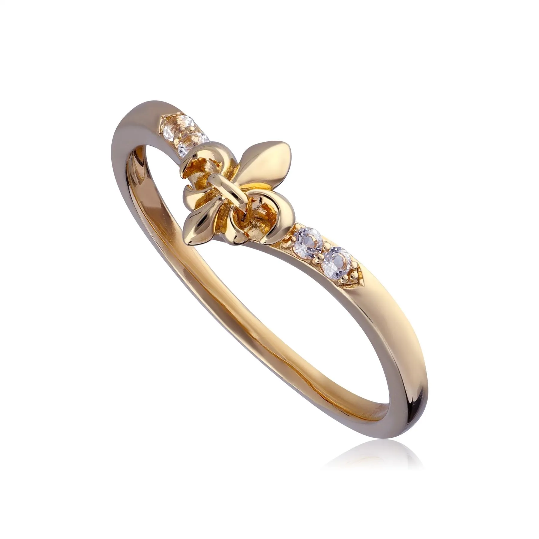 ECFEW™ 'The Liberator' Weiß Topas Fleur De Lis Wishbone Ring