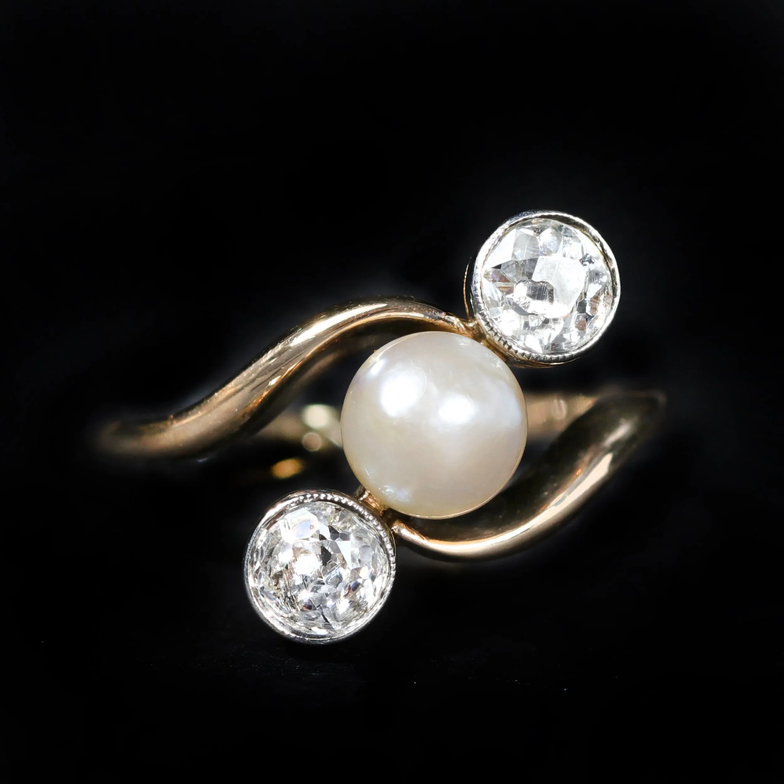 Edwardian Platinum Topped 18K Yellow Gold Pearl and 0.66 CTW Diamond Ring