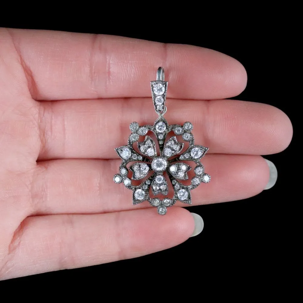 Edwardian Style CZ Flower Pendant Sterling Silver