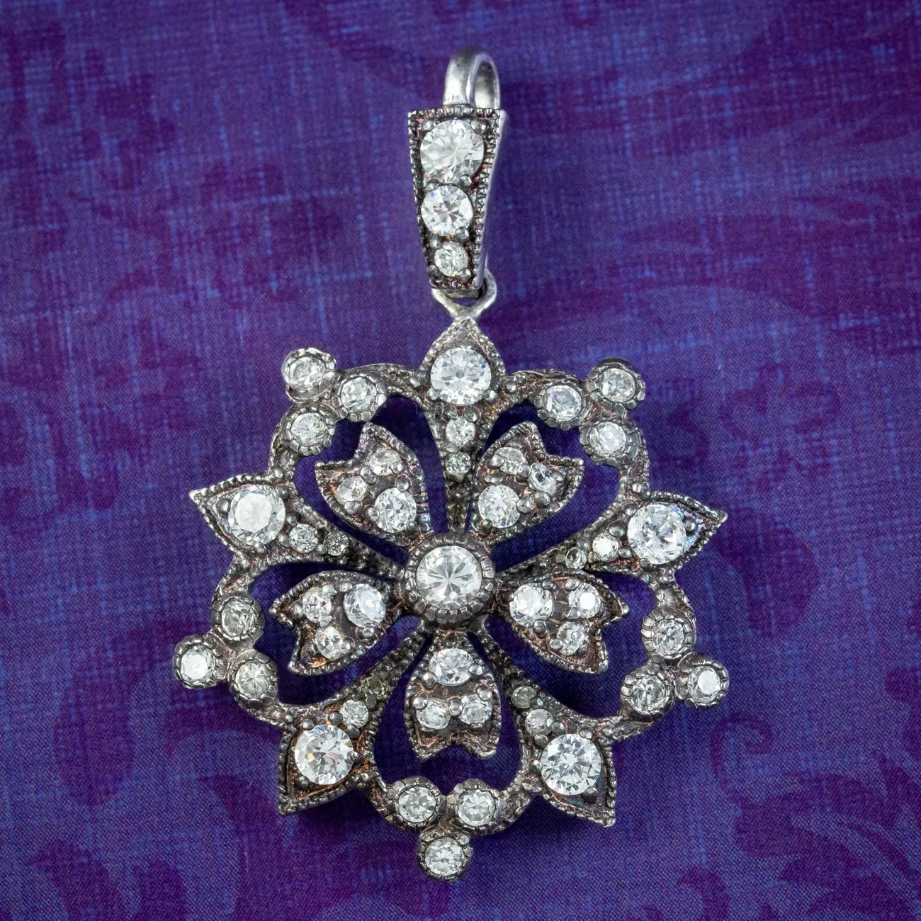 Edwardian Style CZ Flower Pendant Sterling Silver