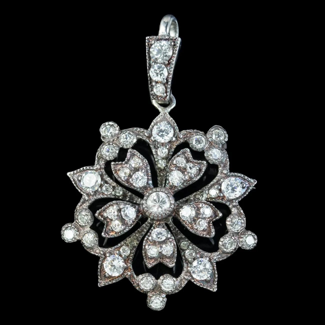 Edwardian Style CZ Flower Pendant Sterling Silver