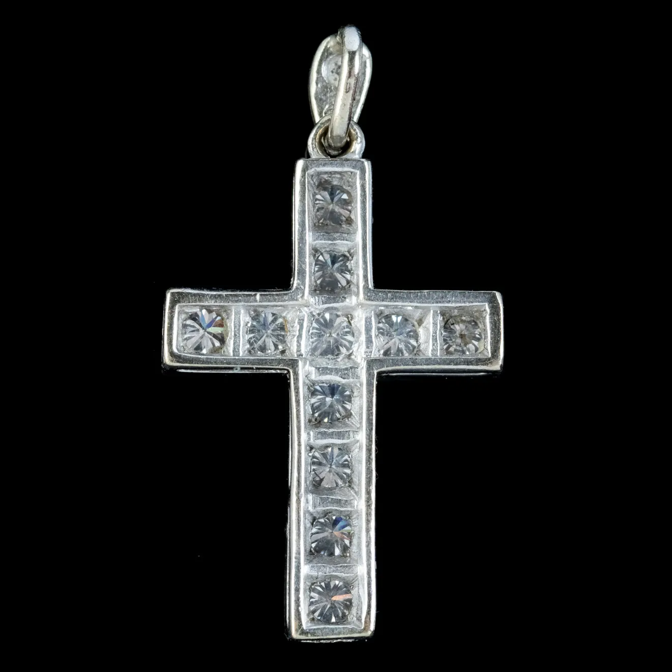 Edwardian Style Diamond Cross Pendant 18ct White Gold 0.90ct Of Diamond