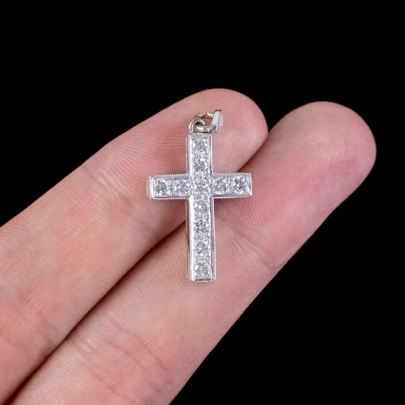 Edwardian Style Diamond Cross Pendant 18ct White Gold 0.90ct Of Diamond