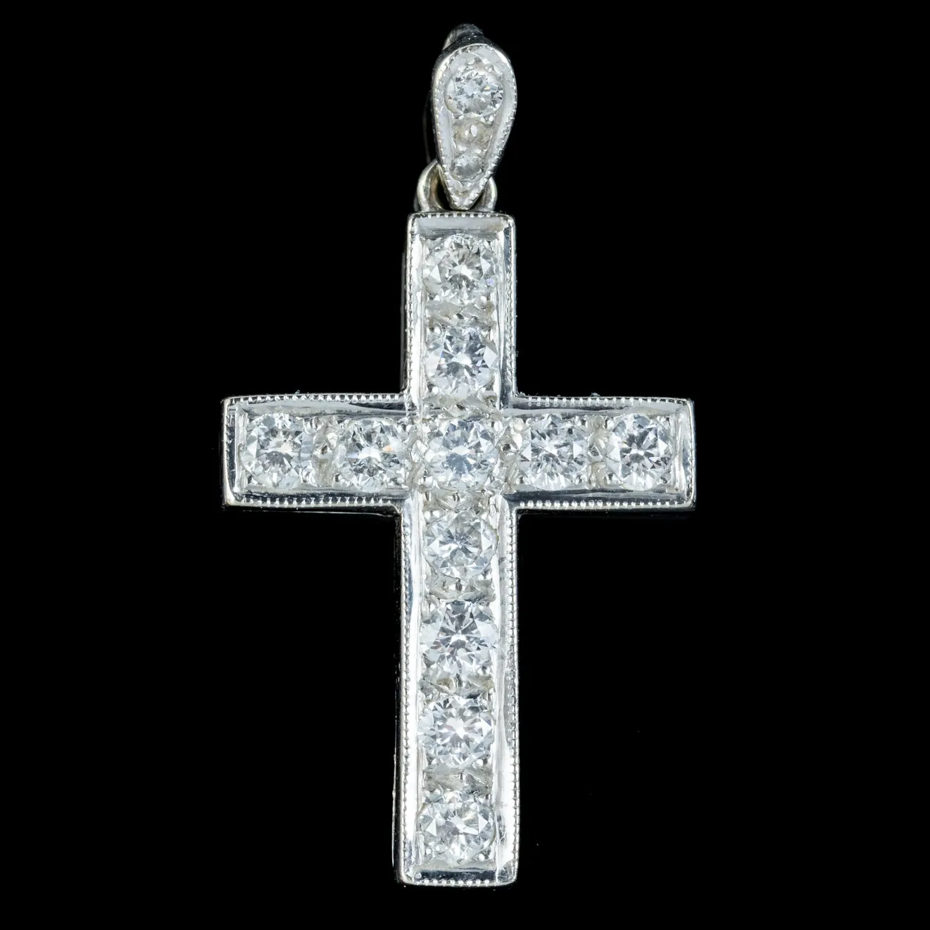 Edwardian Style Diamond Cross Pendant 18ct White Gold 0.90ct Of Diamond