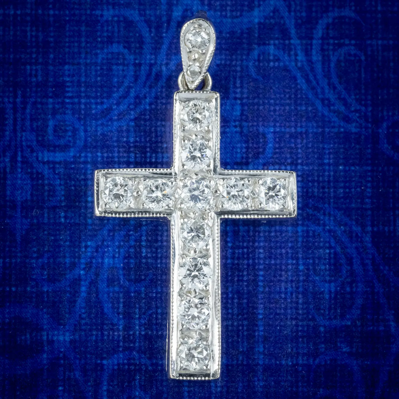 Edwardian Style Diamond Cross Pendant 18ct White Gold 0.90ct Of Diamond