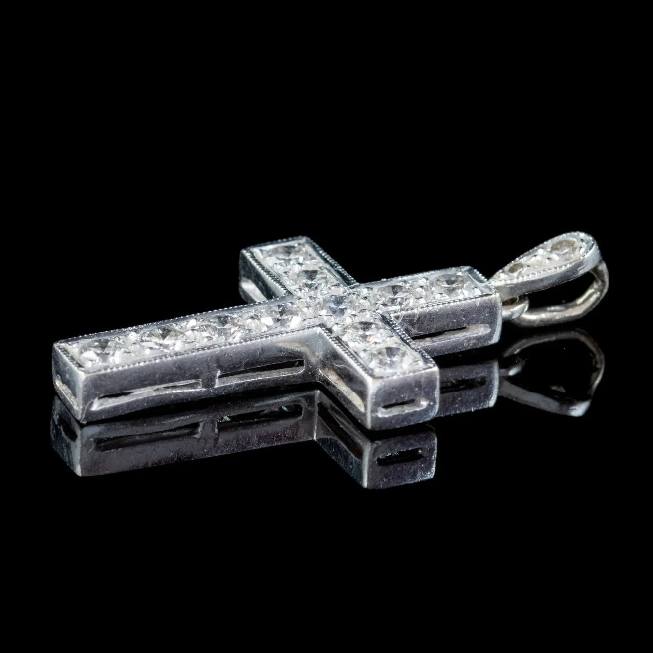 Edwardian Style Diamond Cross Pendant 18ct White Gold 0.90ct Of Diamond