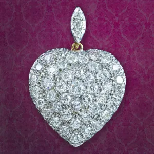 Edwardian Style Diamond Heart Pendant 3.2ct Diamond