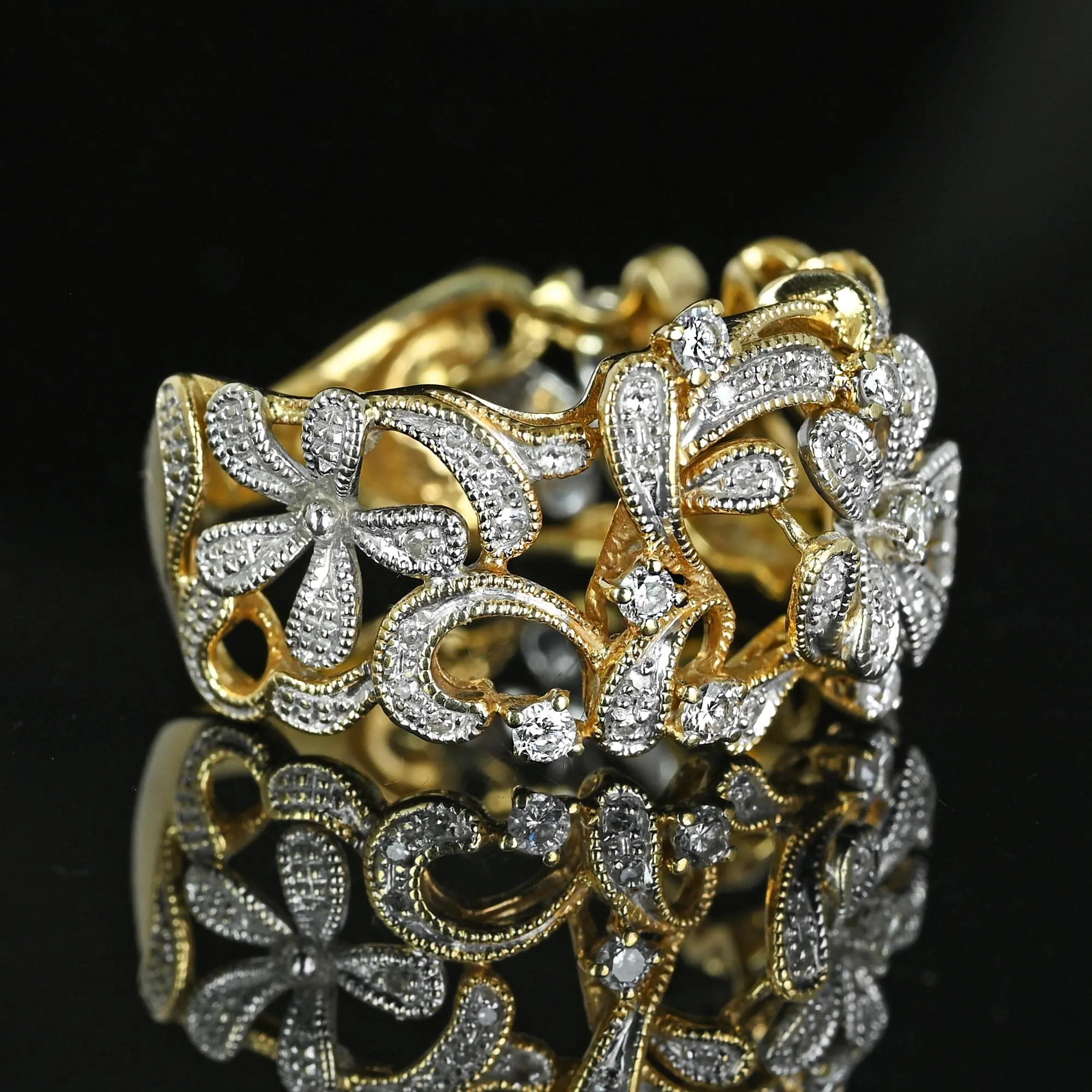 EFFY 14K Gold Two Tone Wide Floral Diamond Ring, D'Oro Collection