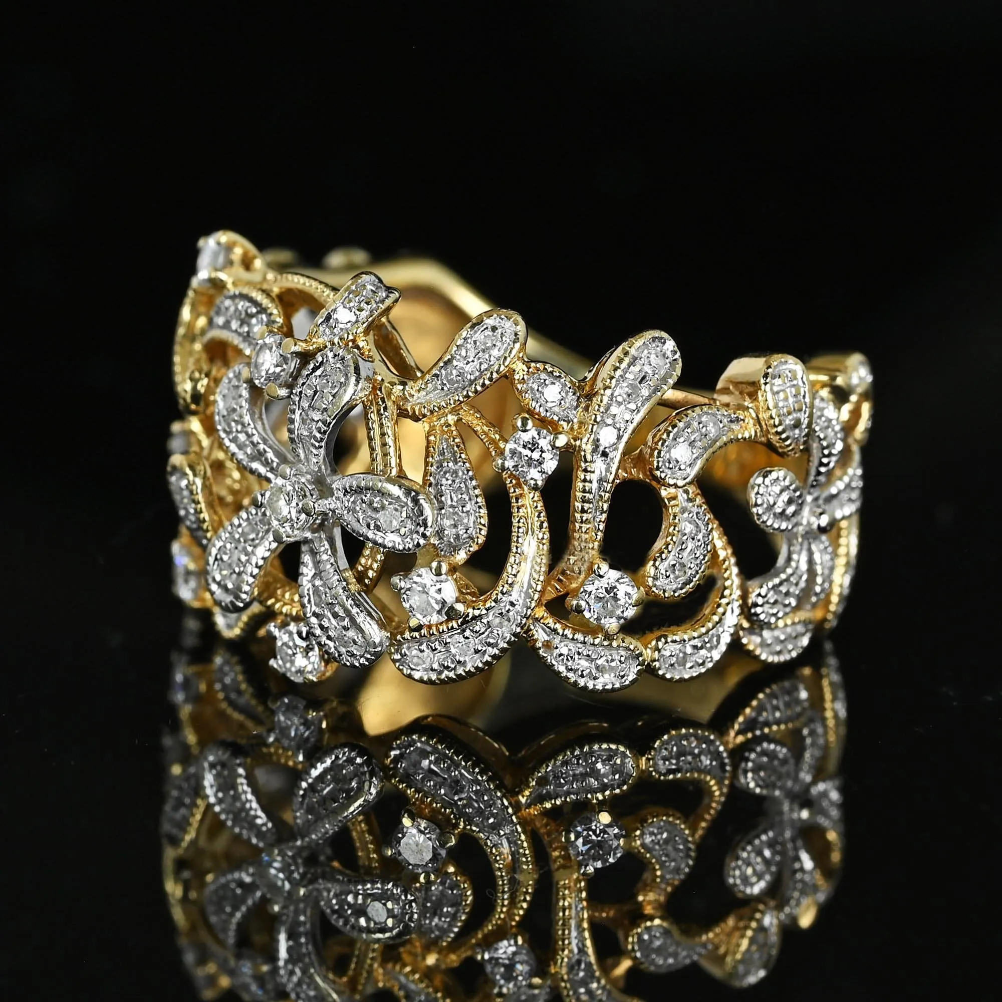 EFFY 14K Gold Two Tone Wide Floral Diamond Ring, D'Oro Collection