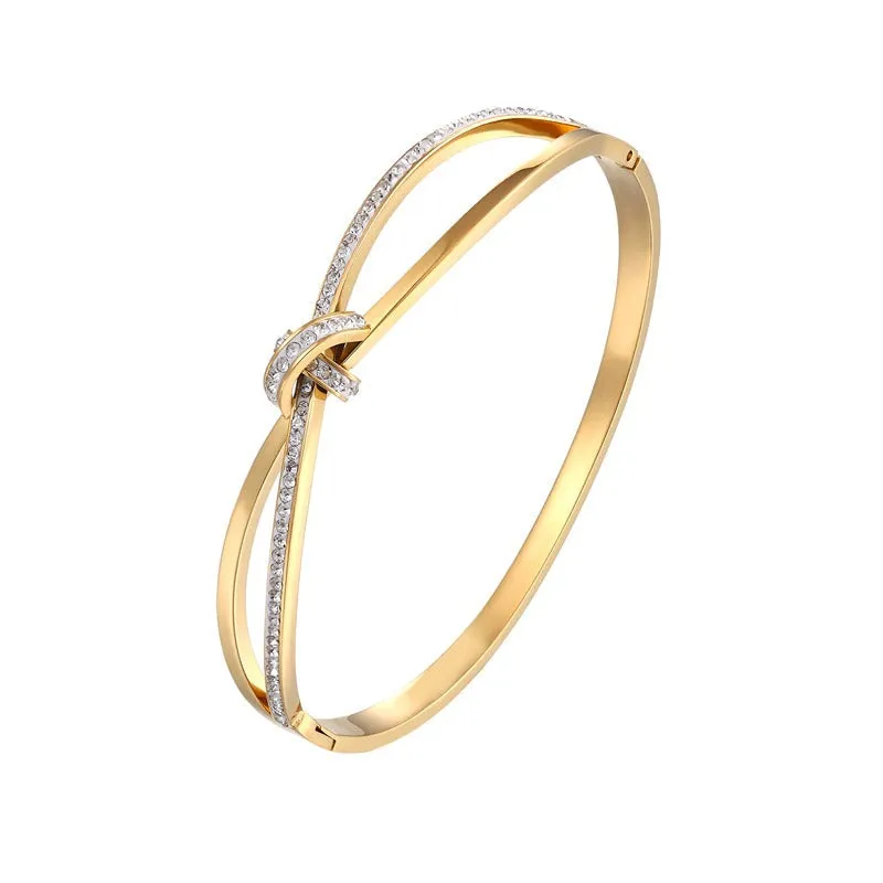 Elegant Knotted Cross Zircon Adorned Bangle Bracelets