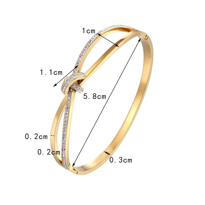 Elegant Knotted Cross Zircon Adorned Bangle Bracelets