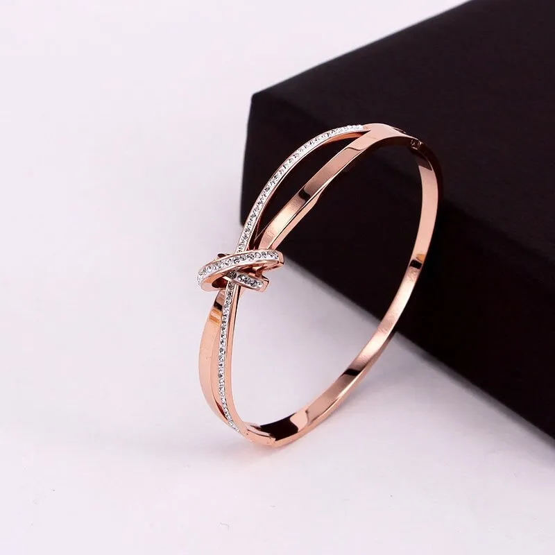 Elegant Knotted Cross Zircon Adorned Bangle Bracelets