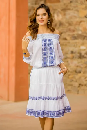 Embroidered Cotton Skirt in Lapis from India - Moroccan Beauty | NOVICA