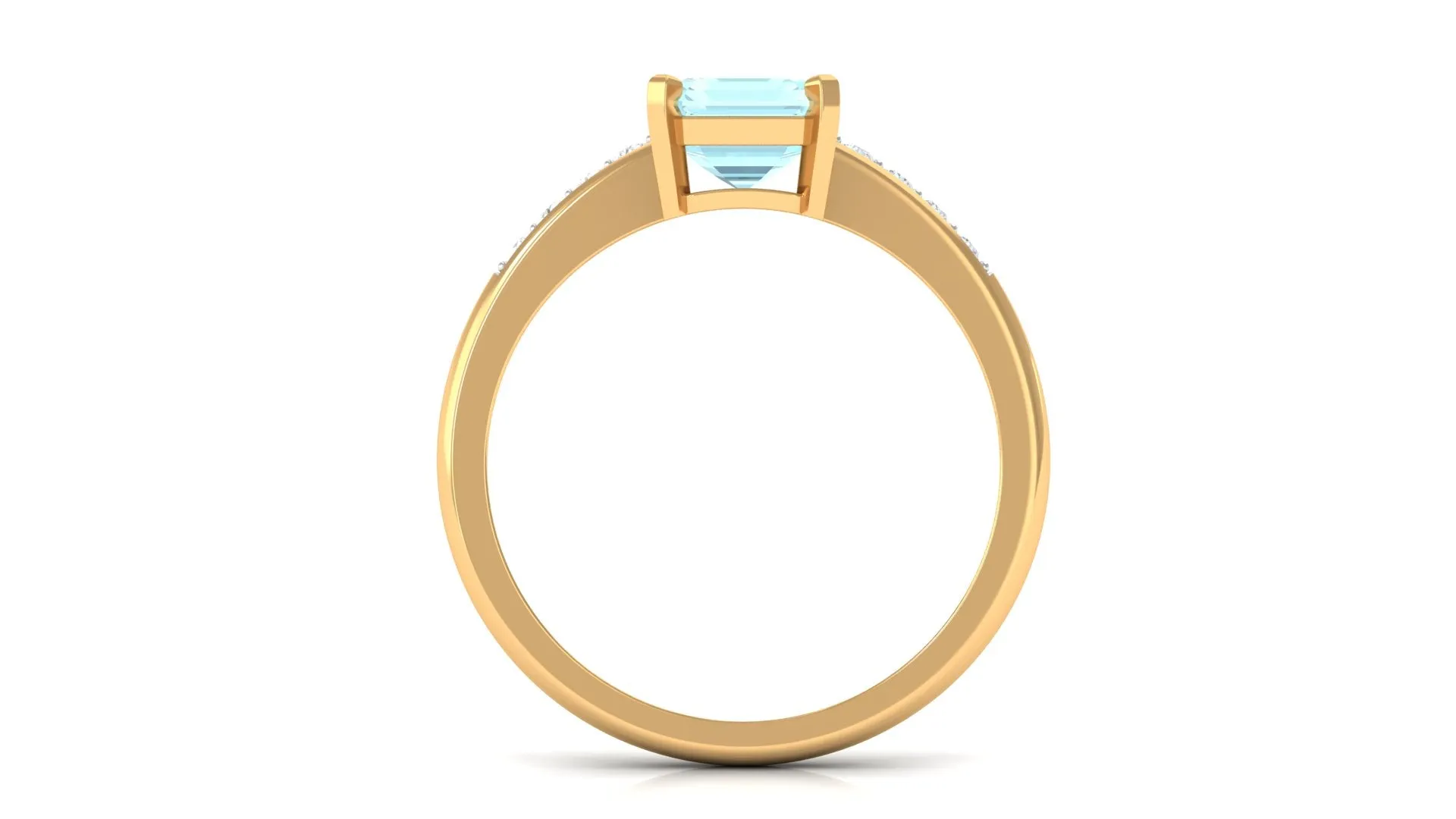 Emerald Cut Shape Sky Blue Topaz Solitaire Engagement Ring with Diamond Side Stones