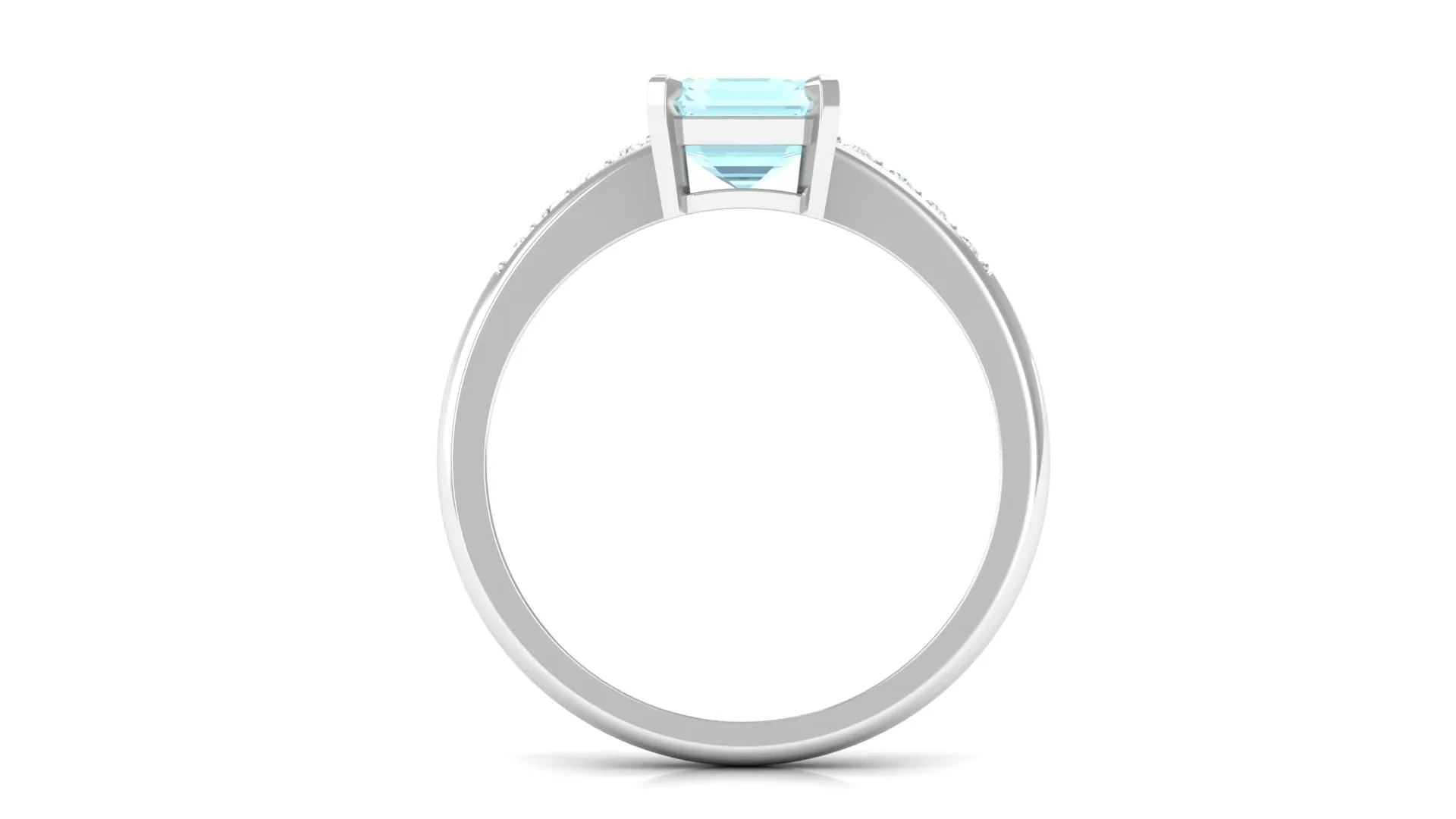 Emerald Cut Shape Sky Blue Topaz Solitaire Engagement Ring with Diamond Side Stones