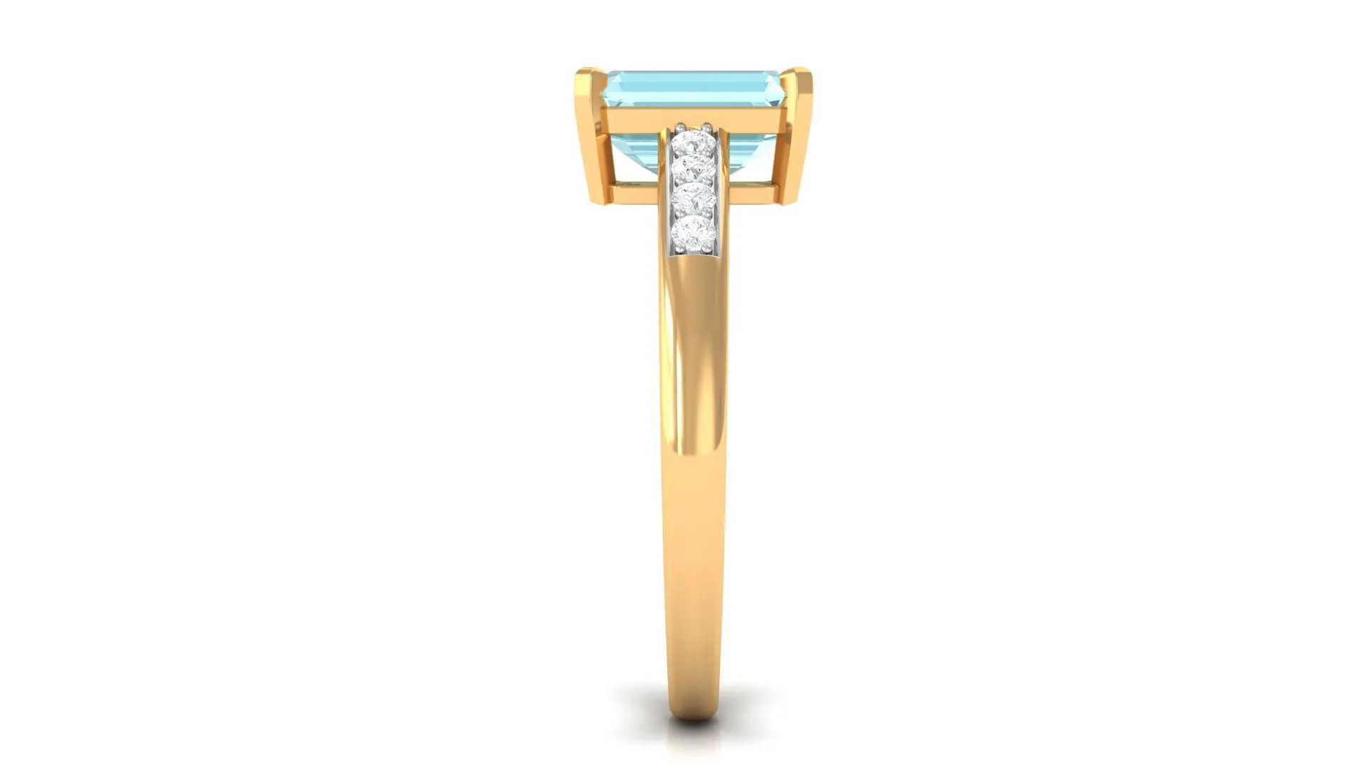 Emerald Cut Shape Sky Blue Topaz Solitaire Engagement Ring with Diamond Side Stones