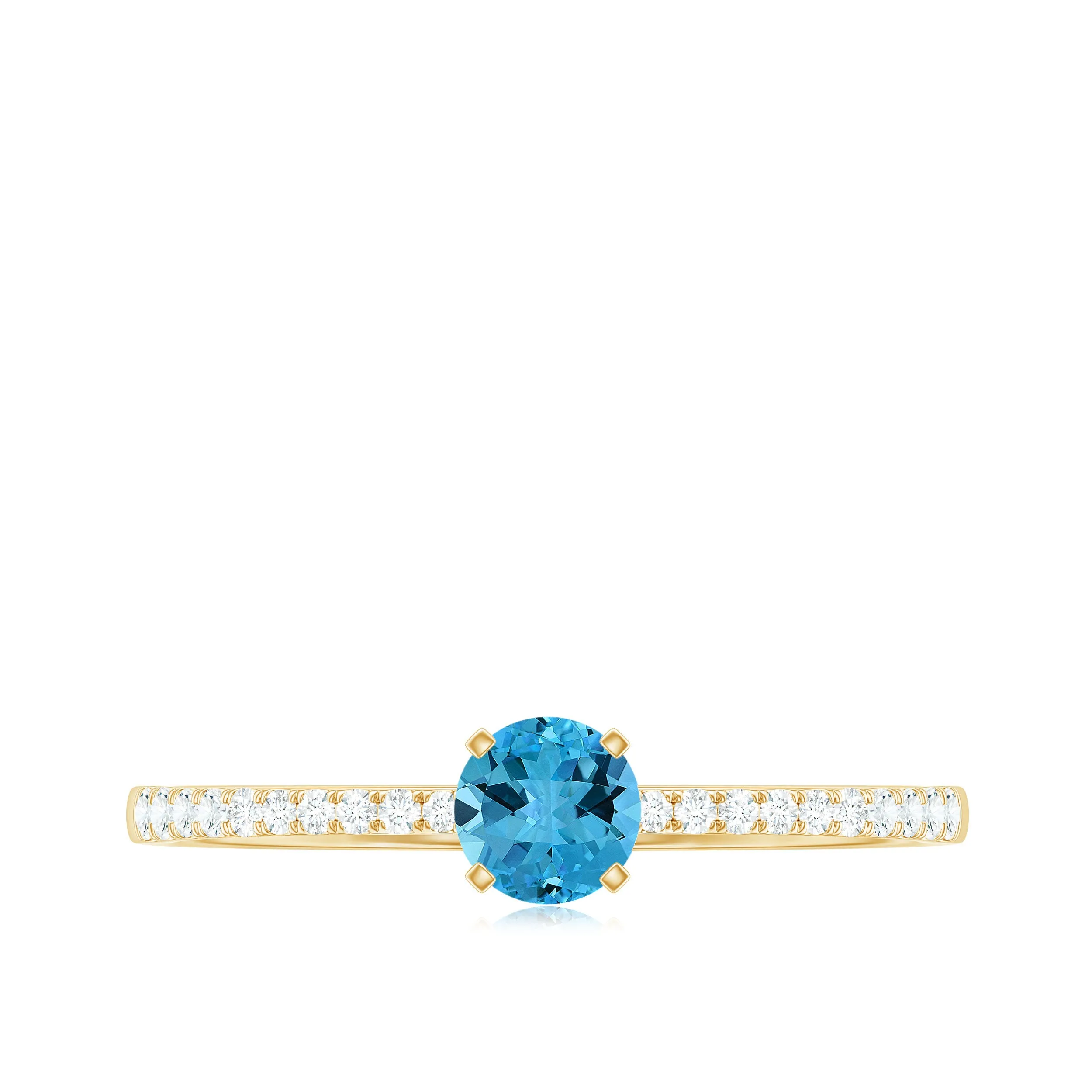 Engagement Ring with Swiss Blue Topaz Solitaire and Diamond