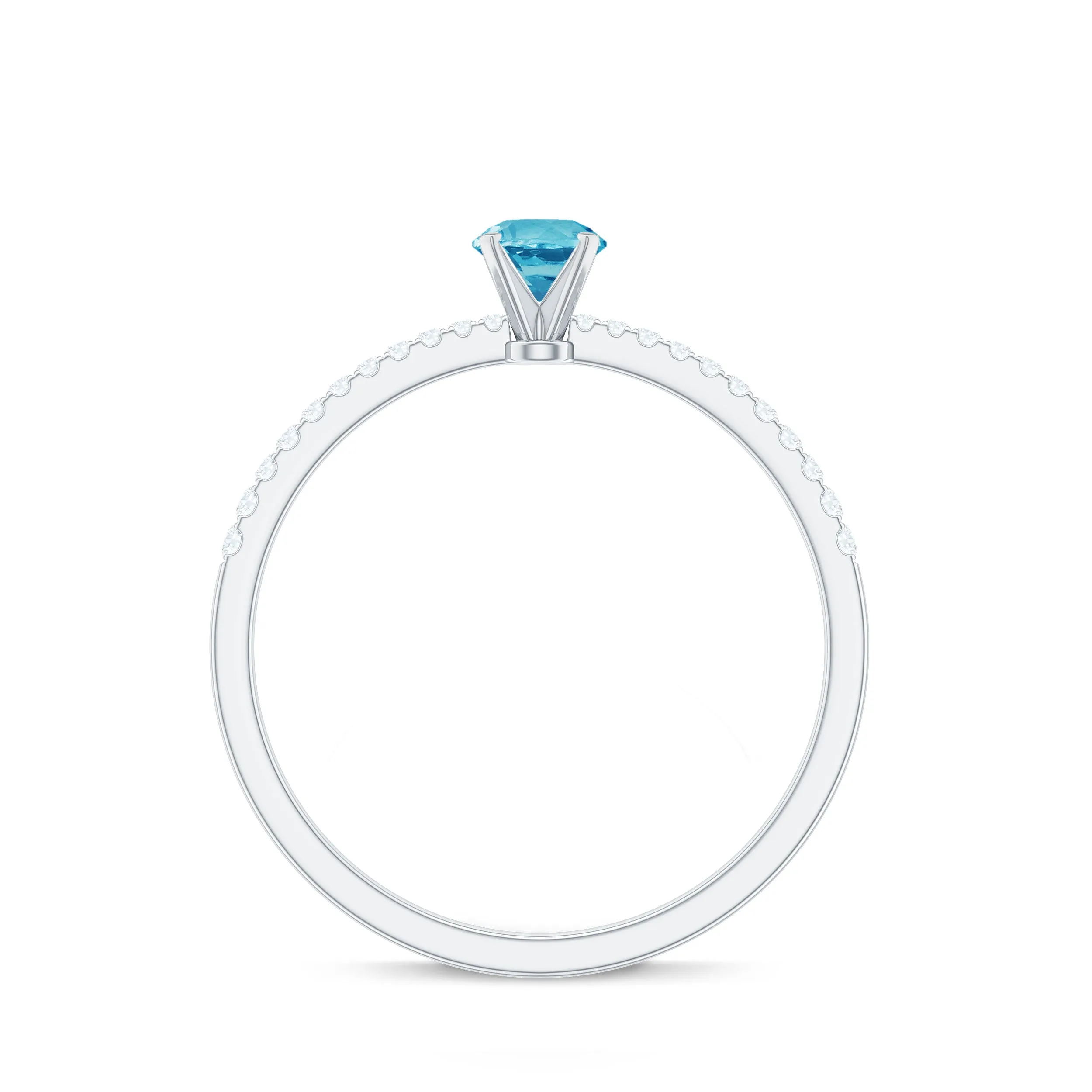 Engagement Ring with Swiss Blue Topaz Solitaire and Diamond