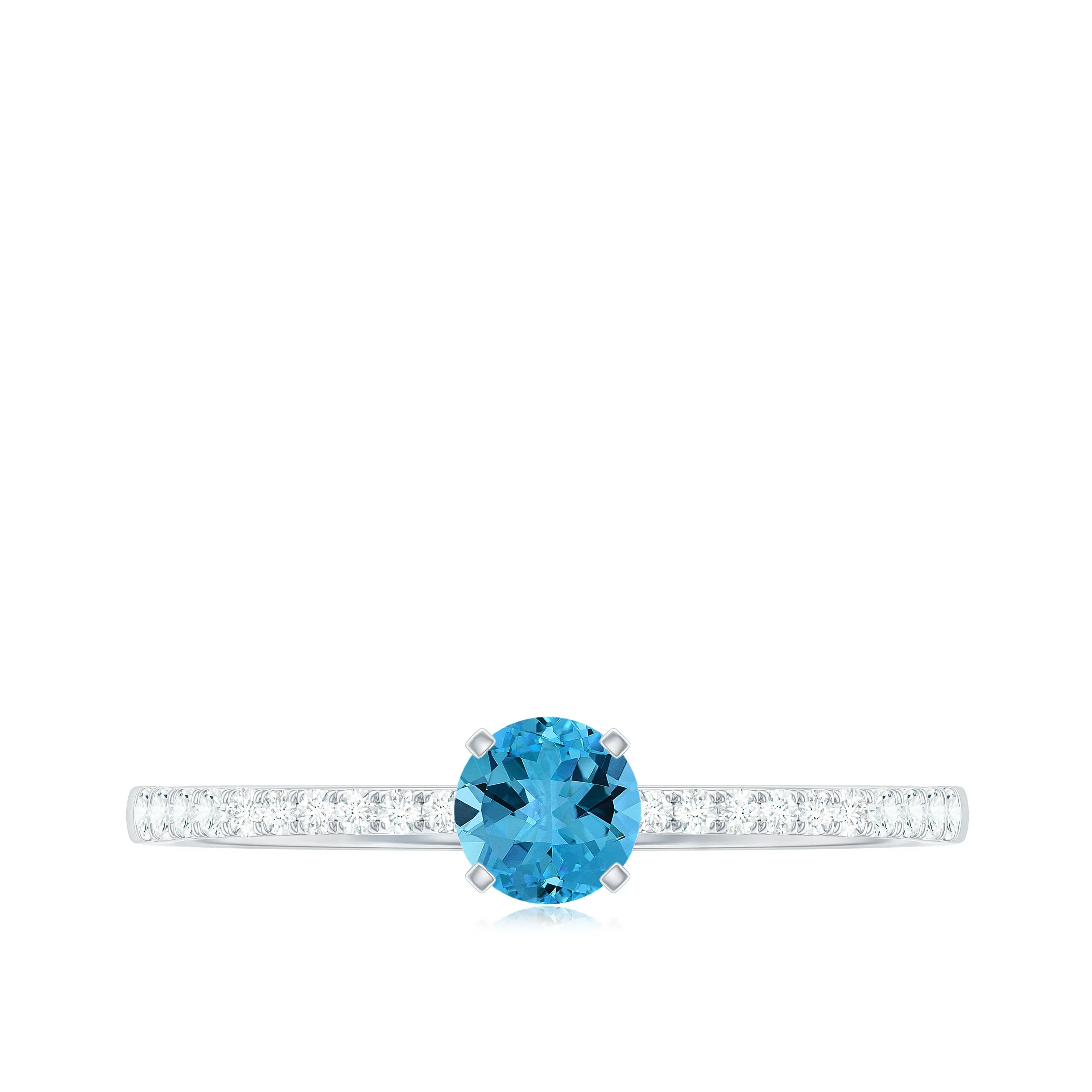 Engagement Ring with Swiss Blue Topaz Solitaire and Diamond