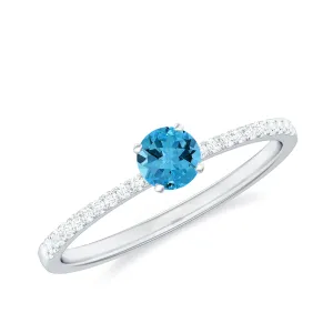 Engagement Ring with Swiss Blue Topaz Solitaire and Diamond