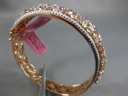 ESTATE LARGE 15.97CT MULTI COLOR DIAMOND 18K ROSE GOLD MULTI ROW BANGLE BRACELET