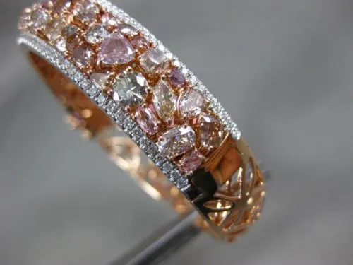 ESTATE LARGE 15.97CT MULTI COLOR DIAMOND 18K ROSE GOLD MULTI ROW BANGLE BRACELET