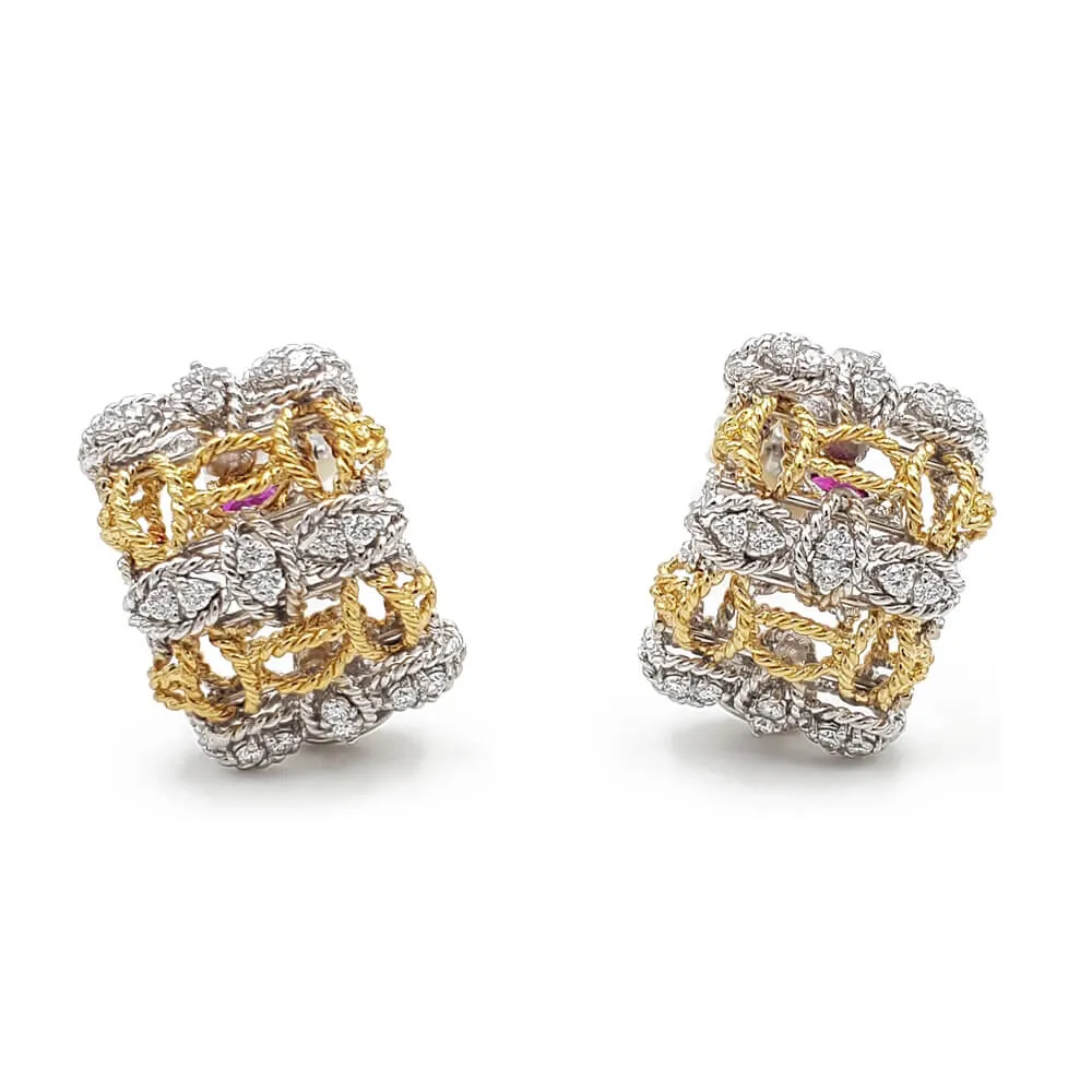 Estate Roberto Coin Barocco 18K Yellow & White Gold Diamond Earrings