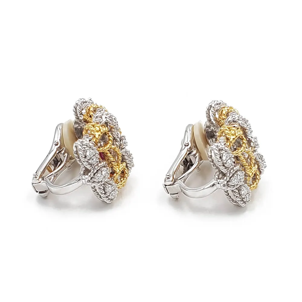 Estate Roberto Coin Barocco 18K Yellow & White Gold Diamond Earrings